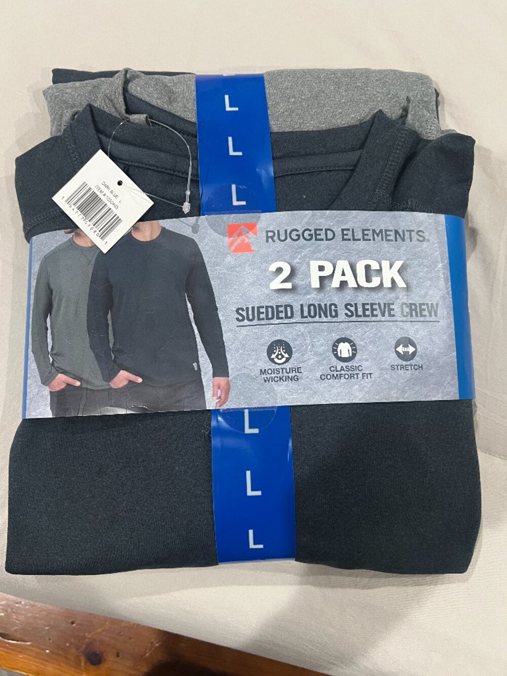 Rugged Elements Men’s Sueded Long Sleeve Crew 2 Pack Large NWT